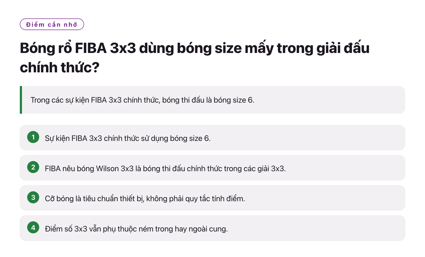 Bóng rổ FIBA 3x3 dùng bóng size mấy trong giải đấu chính thức?——全文要点速览